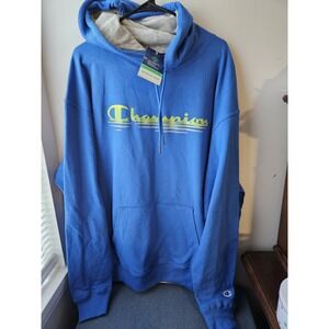 Champion Powerblend Fleece Hoodie Men's 2XL Blue Script Logo GF89H NWT